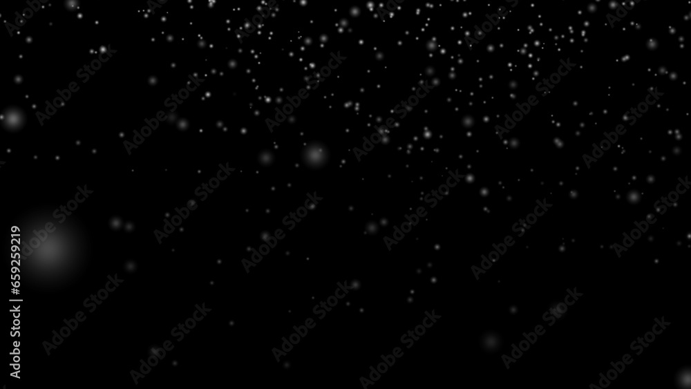 Falling Snow down On The Black Background.