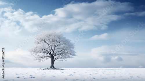 Solitary Tree Covered in Snow