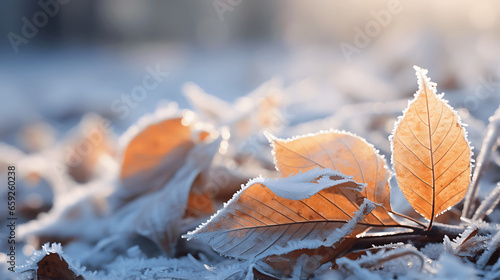 Hoarfrost Crystals on Autumn Leaves