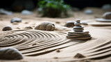Zen Garden Close-up with Raked Sand and Stones