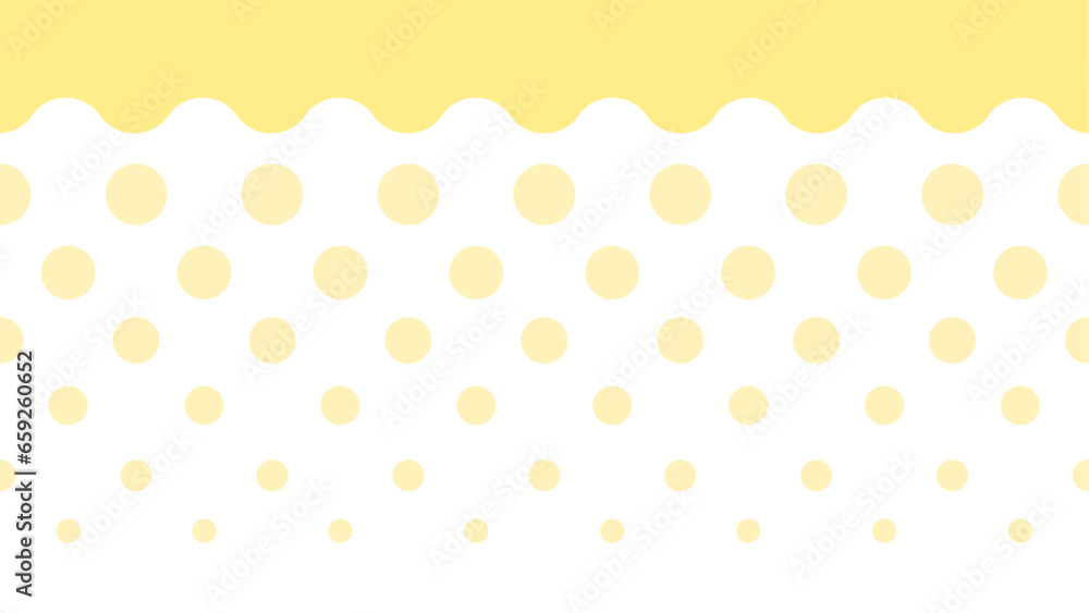 黄色い波線ヘッダーと水玉模様の背景素材　16：9 - obrazy, fototapety, plakaty 