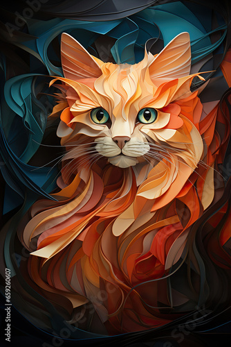 Orange and White Cat Portrait in Paper Art Style