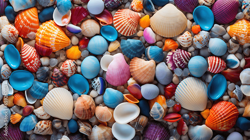 Collection of Colorful Seashells on a Sandy Beach
