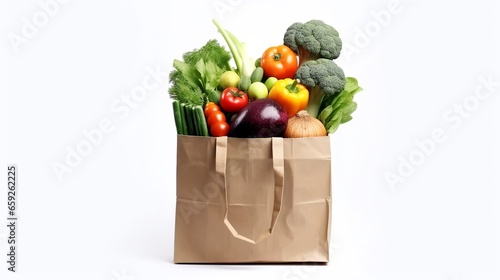 Paper bag with vegetables and fruits