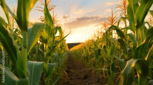 corn field at sunset