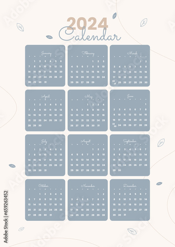 clean calendar template 2024 falling leaves