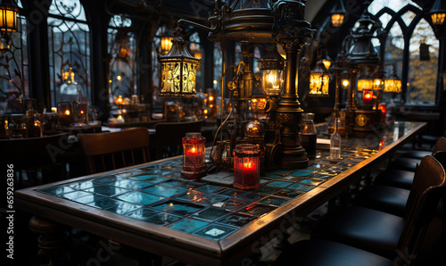 Warm Ambiance in a Cozy Restaurant interior of restaurant tables in restaurant