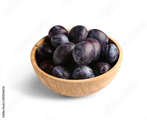 Wallpaper Mural Bowl with ripe plums on white background Torontodigital.ca