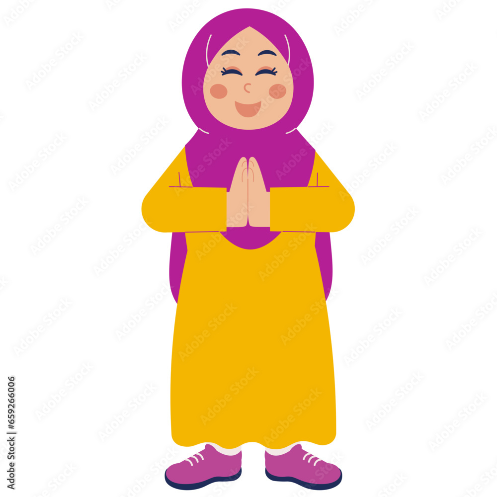 Cute Muslim Girl Giving Greeting Illustration