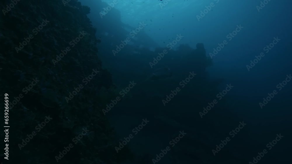 USAT Liberty Shipwreck closeup, underwater super slow mo USAT Liberty Shipwreck closeup, underwater super slow mo