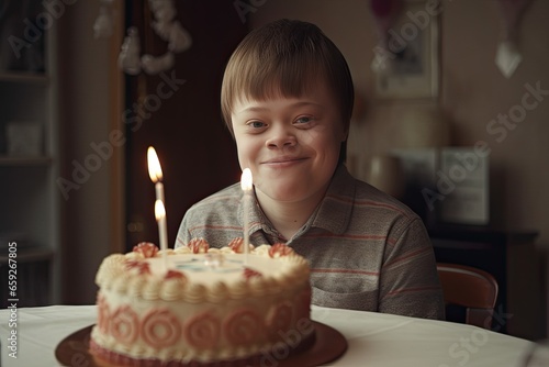 Boy with down's syndrome celebrating birthday