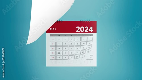 Animated calendar 2024 month flipping with green screen version