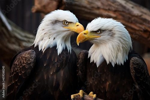 a pair of eagles are kissing