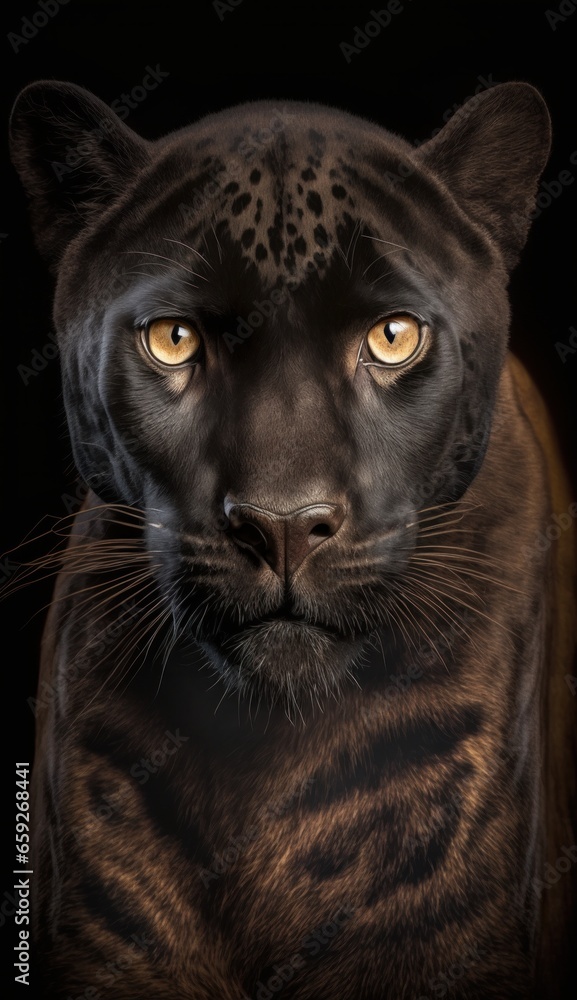 Black panther cat on a black background