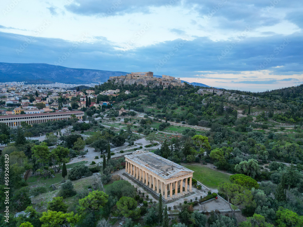 Aerial view of Acropolis, Athens, Greece
