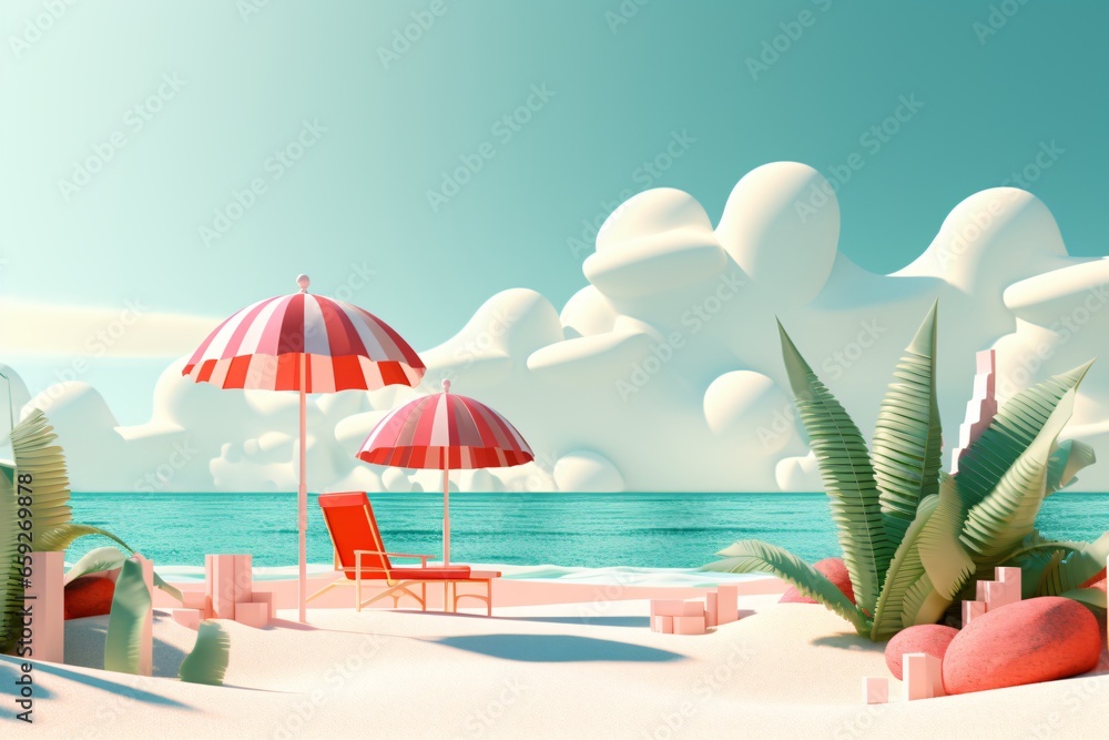 Obraz premium Summer graphic illustration with chairs on the beach