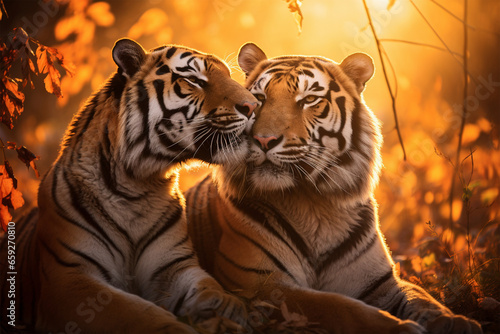 a pair of tigers are kissing © Yoshimura