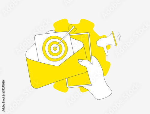Email Marketing concept. Digital lead generation with email marketing newsletter campaign. E-mail marketing vector isolated illustration on white background with icons