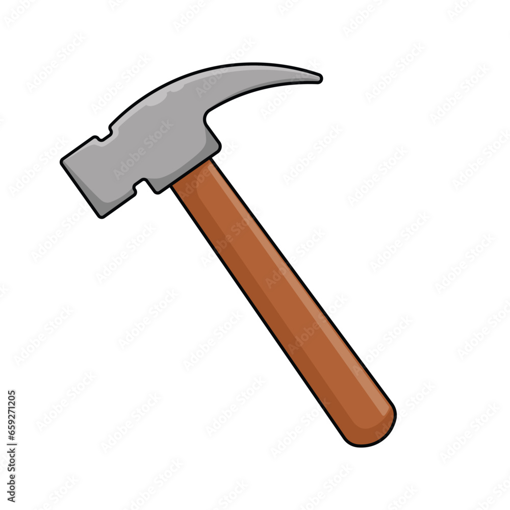 Hammer icon in cartoon style isolated on white background. Tool symbol stock vector illustration. Hammer icon in cartoon style isolated on white background. Tool symbol stock vector illustration.