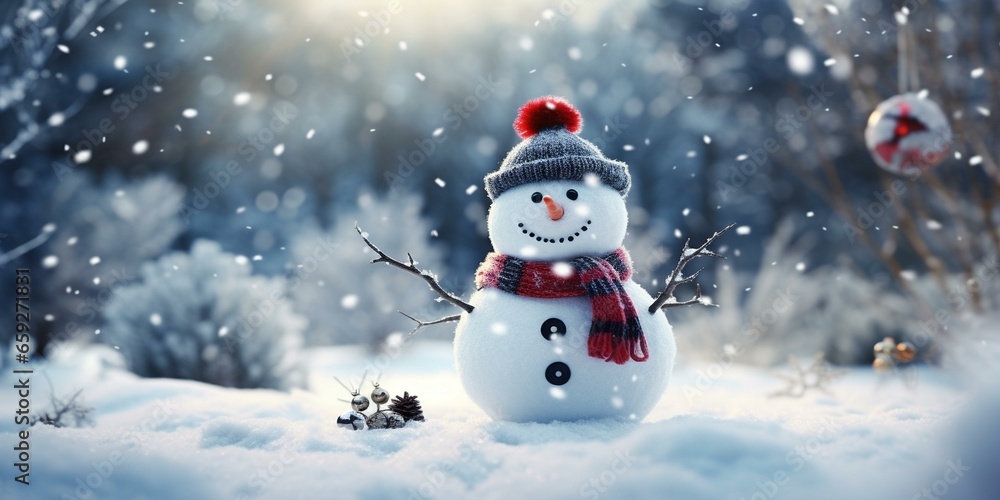 CHRISTMAS SNOWY WINTER SNOWMAN SNOWFLAKES FALLING BACKGROUND CINEMATIC