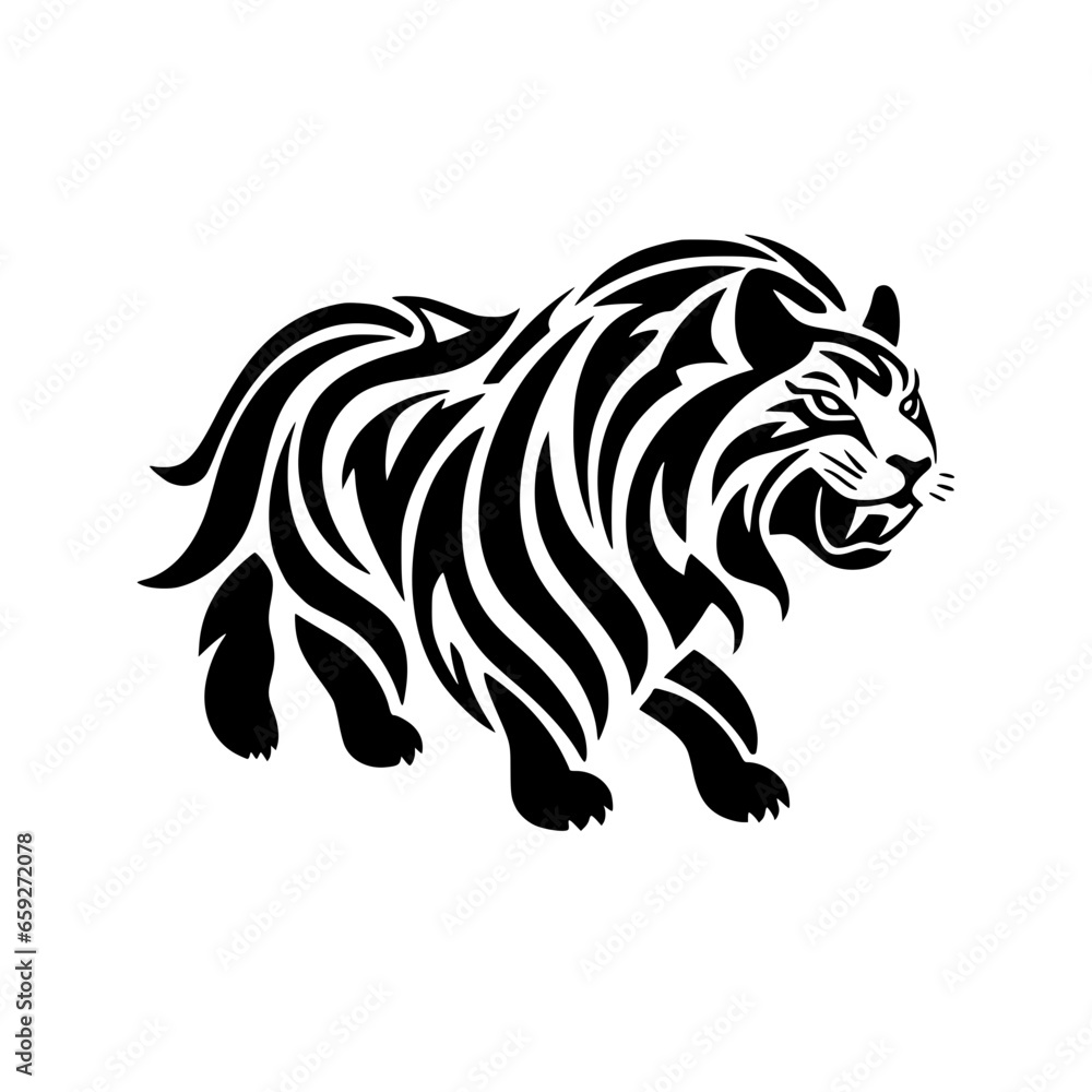 Lion Tiger Abstract Line art Illustration Logo Coloring Page Black White