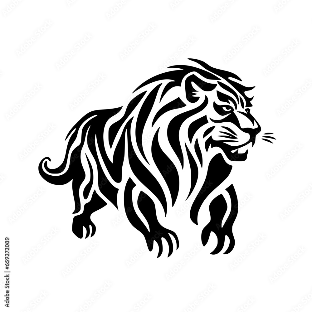 Lion Tiger Abstract Line art Illustration Logo Coloring Page Black White