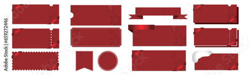 クリスマスセールに使える赤いリボンと雪のクーポンベクターデザインセット（枠のみ）