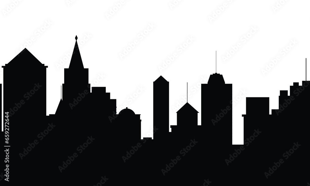Silhouette of city building. Skyscrapers silhouette. Silhouette of office building. Vector illustraiton.