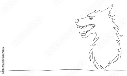 Wolf silhouette one line continuous. Beast line art. Vector illustraiton.