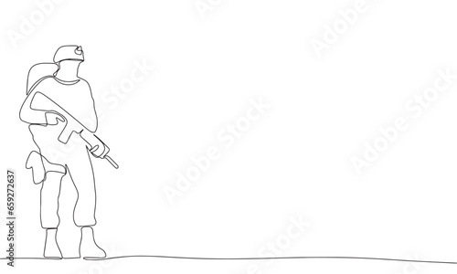 Soldier one line continuous. War soldier line art. Vector illustraiton.