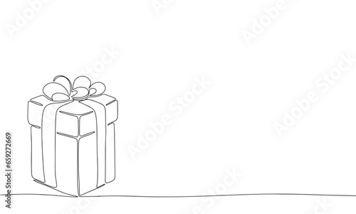 Gift box one line continuous. Present box line art. Vector illustraiton.