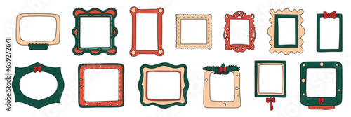 Collection of frame colored outline. Hand drawn doodle frame isolated on white background. Vector illustraiton.