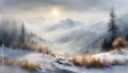 壁紙風景素材 雪山【好天の兆し】淡い水彩画風