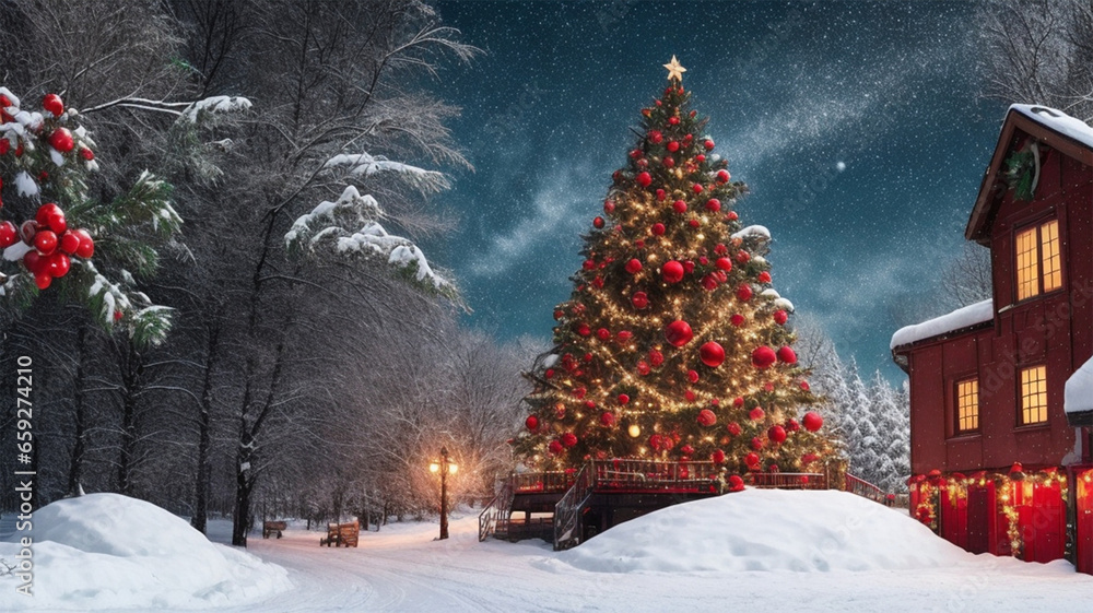 Naklejka premium Christmas festival christmas tree gift box christmas background christmas day AI generative.