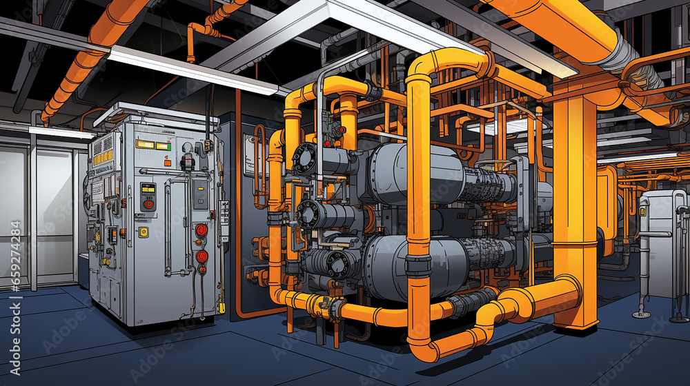 high contrast autocad HVAC plant room drawing in the clubhouse