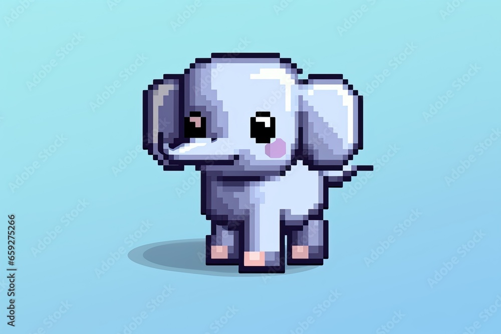 Naklejka premium Pixel elephant on a blue background. Pixel art concept. Cartoon style.
