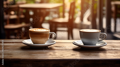 Coffee in the Morning Two Cup of Espresso on Wood