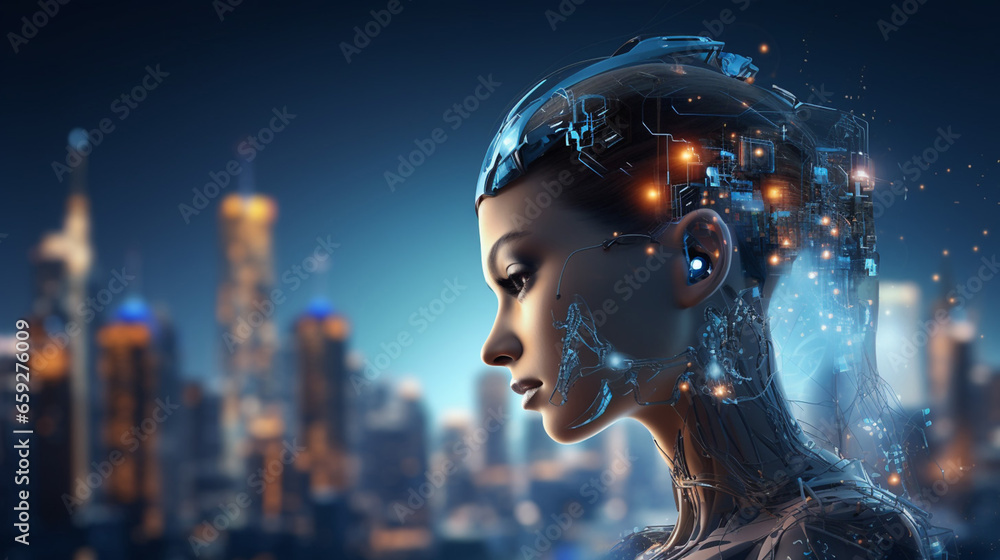 Beautiful Artificial Intelligence Head City Human and Innovation Beautiful Artificial Intelligence Head City Human and Innovation