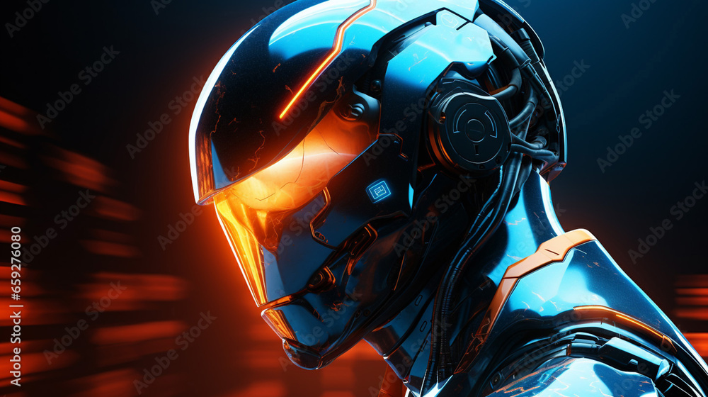 Cyborg with Blue Orange Moody 80s Lighting 3D Illustration Cyborg with Blue Orange Moody 80s Lighting 3D Illustration