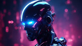 Perfect Cyborg with Blue Pink Moody 80s Lighting 3D Illustration
