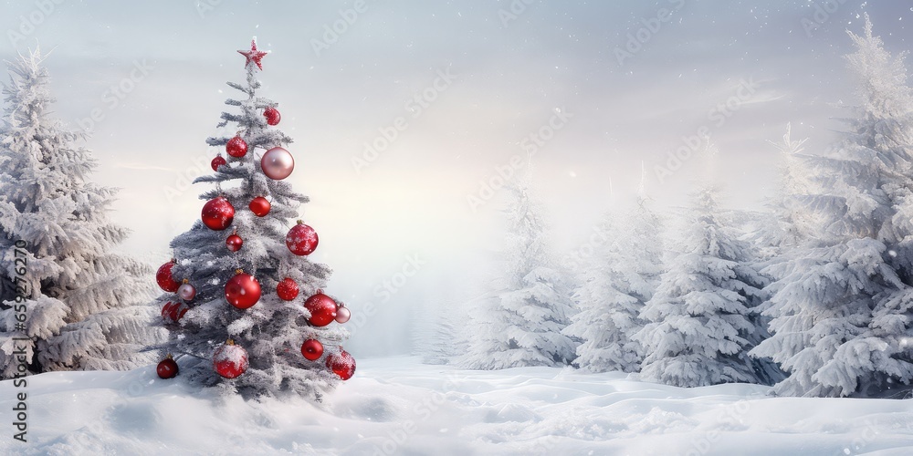 Background for Christmas and New Year with a small Christmas tree and a gift