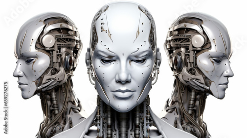 Robot Head or Set of Three Different Cyborg Faces