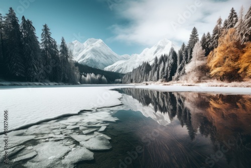 River in the mountains during winter