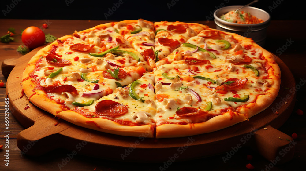 Fantasic Hot Pizza Cheese Crust Seafood Topping Sauce Vegetables Fantasic Hot Pizza Cheese Crust Seafood Topping Sauce Vegetables