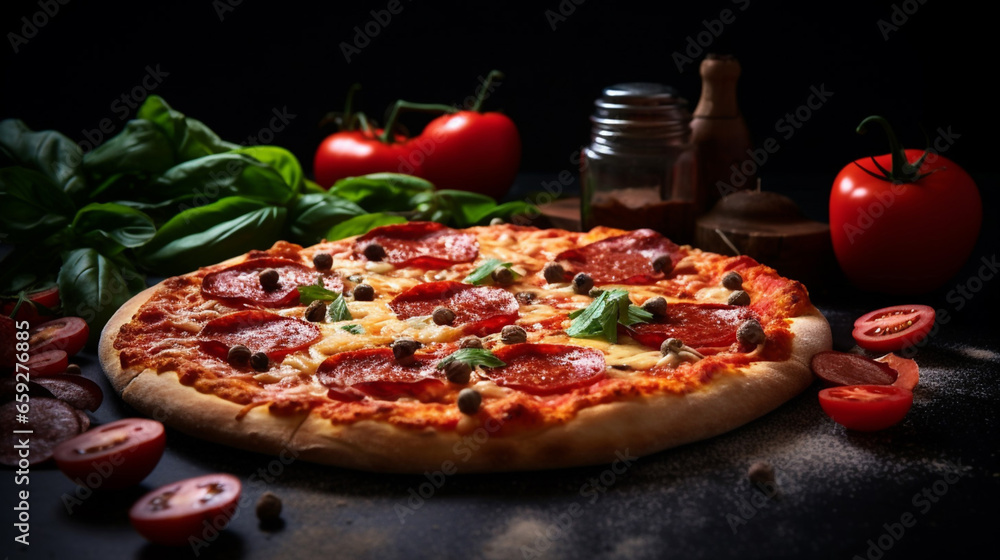 Hot Tasty Traditional Italian Pizza with Salami Cheese Hot Tasty Traditional Italian Pizza with Salami Cheese