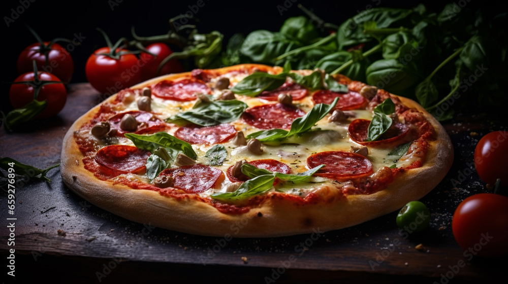 Modern Hot Tasty Traditional Italian Pizza with Salami Cheese Modern Hot Tasty Traditional Italian Pizza with Salami Cheese