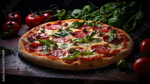 Modern Hot Tasty Traditional Italian Pizza with Salami Cheese