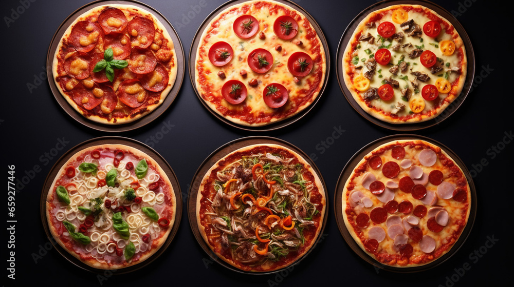 Six Different Pizza Set for Menu Italian Food Traditional