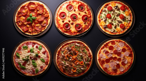 Six Different Pizza Set for Menu Italian Food Traditional