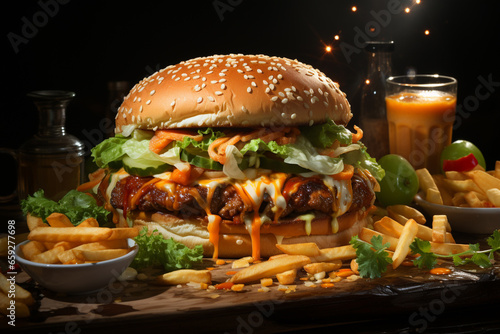 fast food hamburger, hot dog menu with burger, french fries, tomato drinks and many more